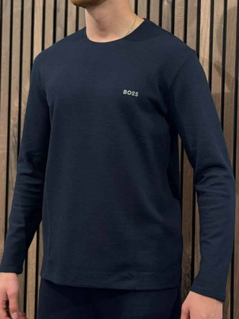 Boss - Waffle LS-Shirt - Blauw