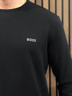 Boss - Waffle LS-Shirt - Zwart