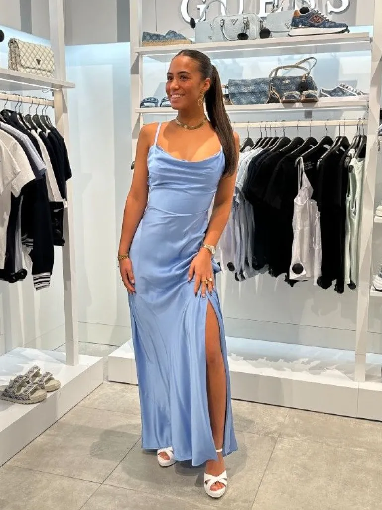 Guess - Adle Lace Neckline Long Dress - Blauw