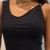 Guess - Aimee Ss Jewel Drap Top - Zwart