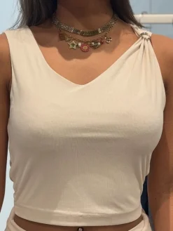 Guess - Aimee Ss Jewel Drap Top - Beige