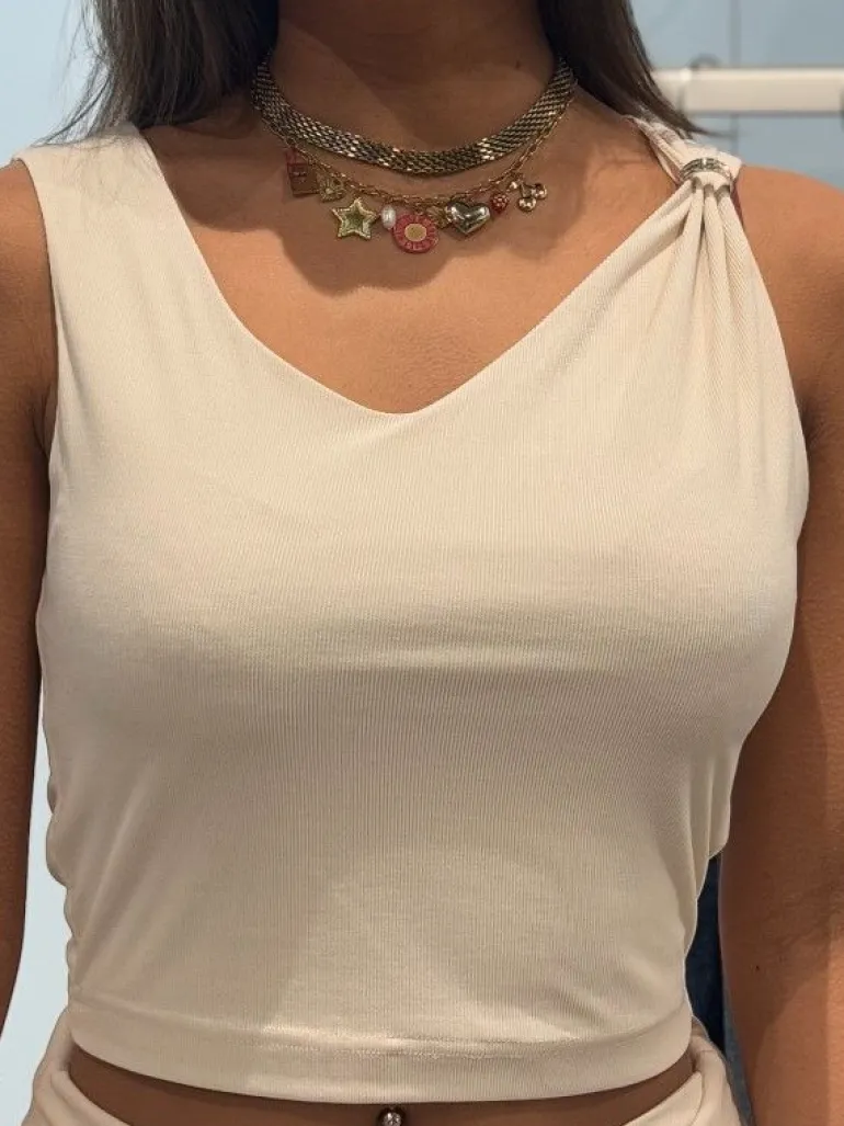 Guess - Aimee Ss Jewel Drap Top - Beige