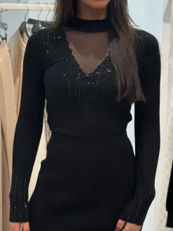 Guess - Alice Rhinestones Tn Ls Swtr - Zwart
