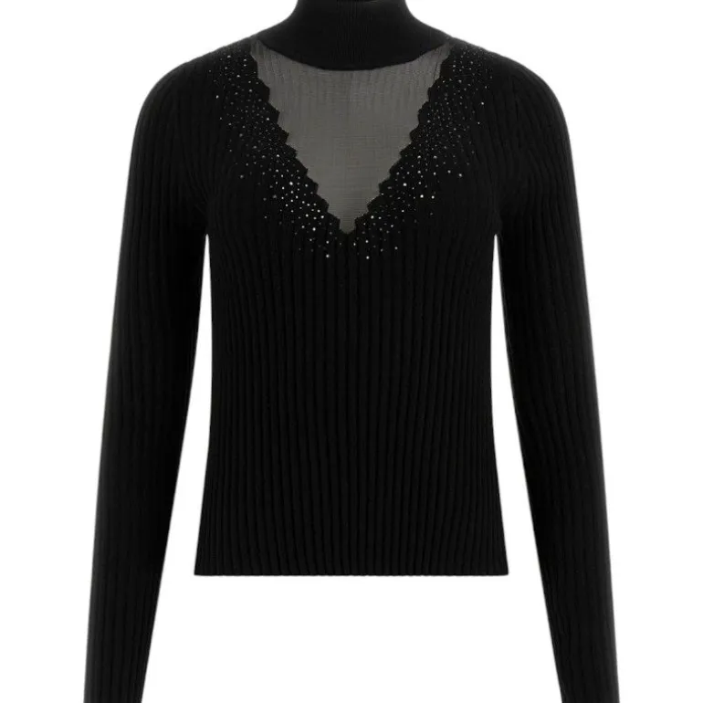 Guess - Alice Rhinestones Tn Ls Swtr - Zwart