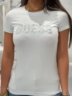 Guess - Cn Ss Logo Lace Tee - Blauw