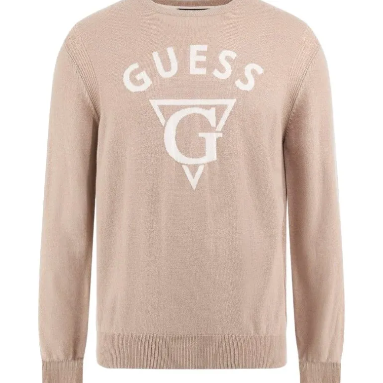Guess - Edgar Ls Cn Logo Jacq Sweater - Beige