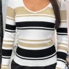Guess - Evie Striped Vn Ls Swtr - Wit