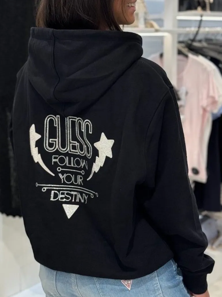 Guess - Hoodie Shiny Cord Sweater - Zwart