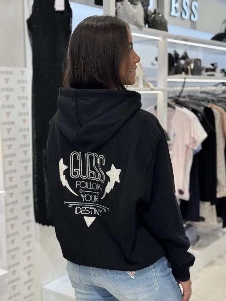 Guess - Hoodie Shiny Cord Sweater - Zwart