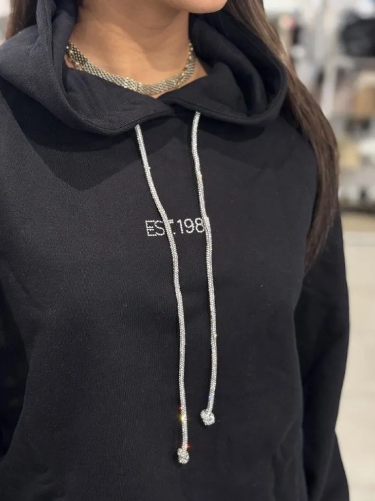 Guess - Hoodie Shiny Cord Sweater - Zwart