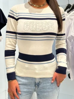 Guess - Paris Logo Rn Ls Swtr - Beige