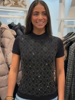 Guess - Ss Mock Neck All Over Logo Tee - Zwart