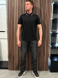 Guess - Ss Quattro G Tape Polo - Zwart