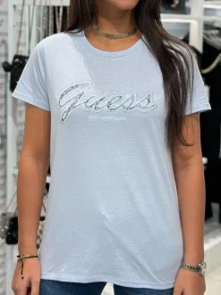 Guess - Ss Script Lace Logo Easy Tee - Blauw
