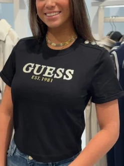Guess Active - Cn Ss Cropped Washed Logo Tee - Zwart