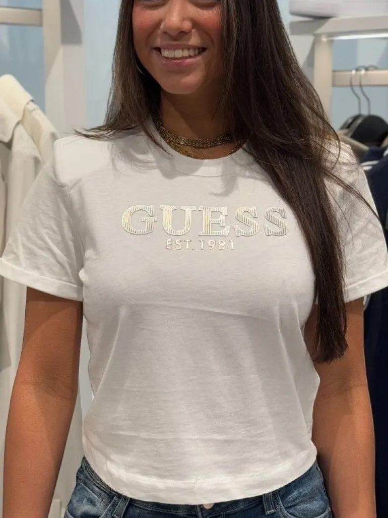 Guess Active - Cn Ss Cropped Washed Logo Tee - Wit