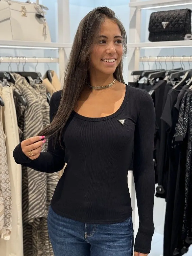 Guess Active - Colette Ls Rib Top - Zwart