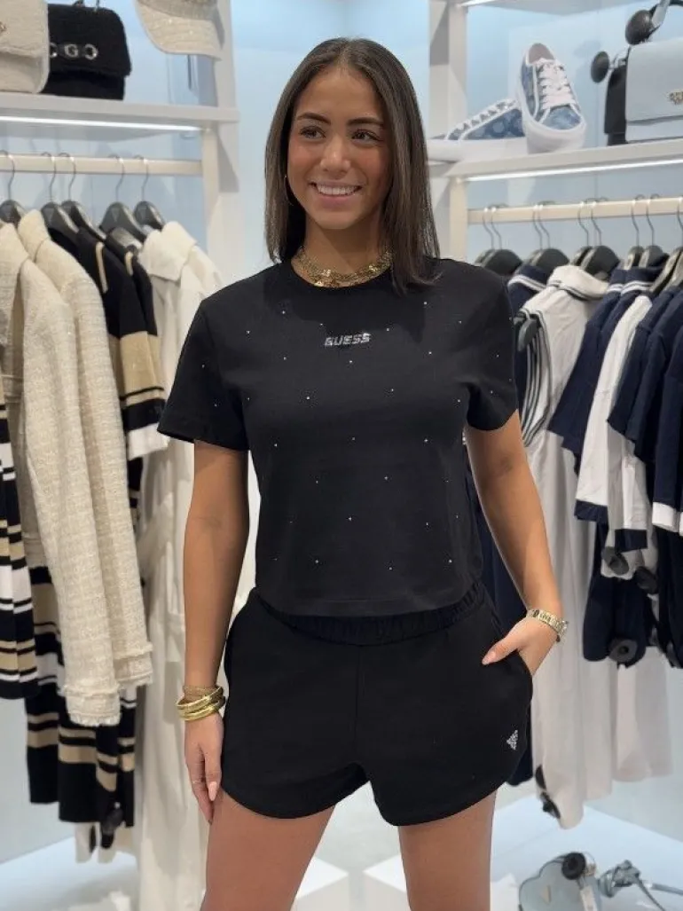 Guess Active - Primula Rhinestones Boxy Tee - Zwart