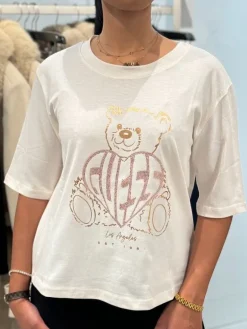 Guess Active - Rhinestone Bear Boxy T-shirt - Roze