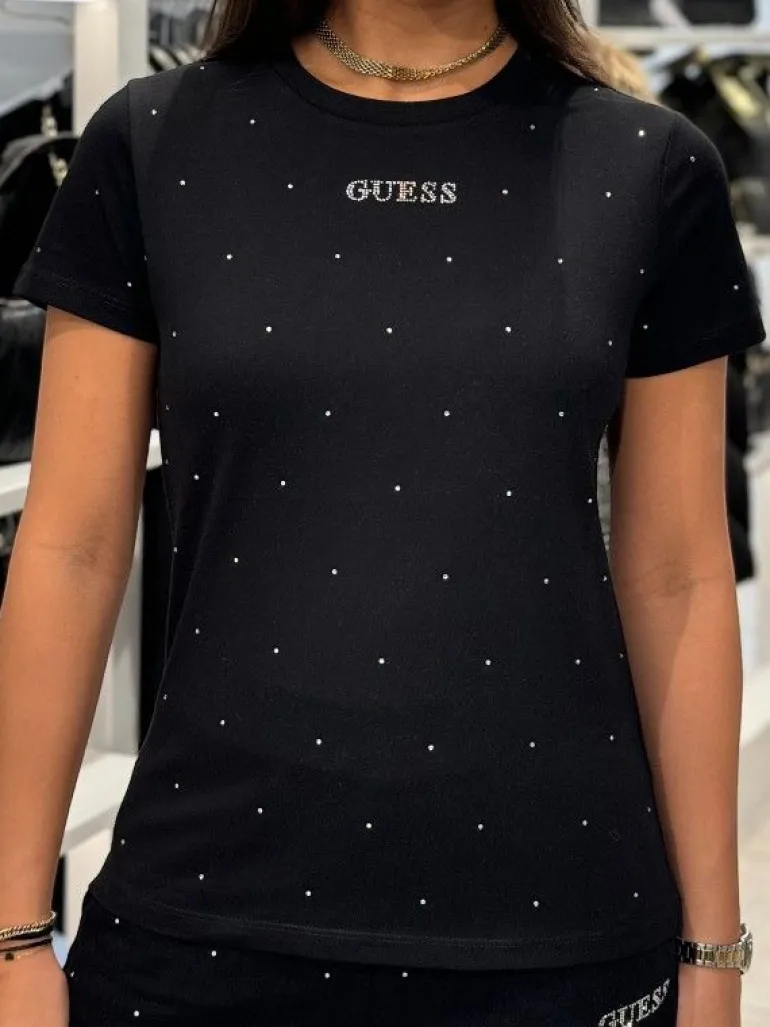 Guess Active - Rhinestones Ss Shirt - Zwart