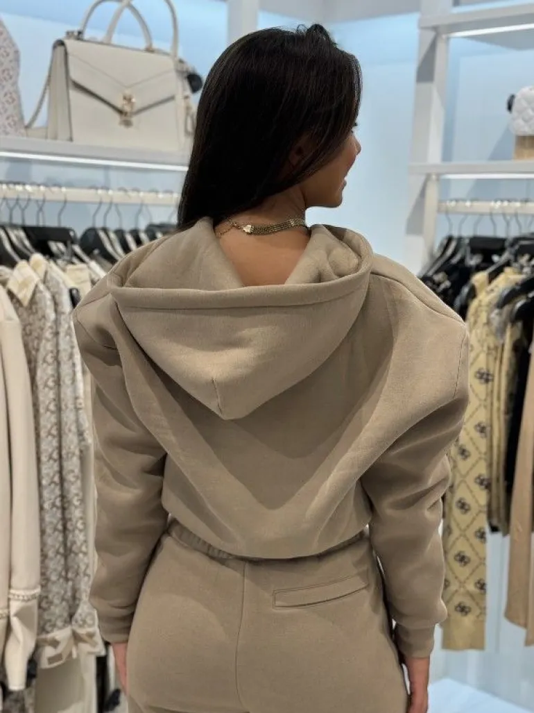 Malelions - Women Cropped Zip Hoodie - Beige